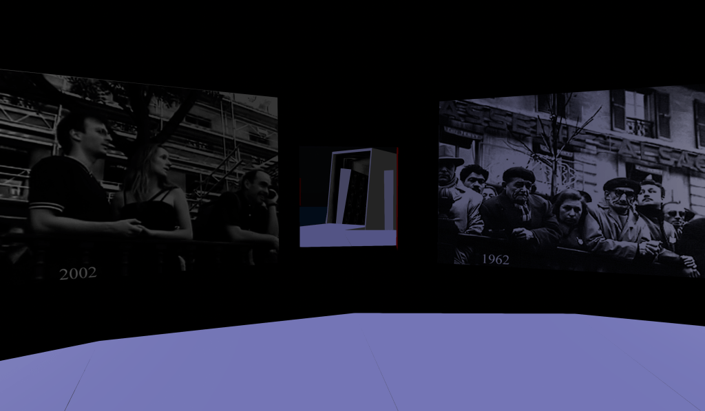 Still from second life: Museum with image from 2002 on the left and 1962 on the right.